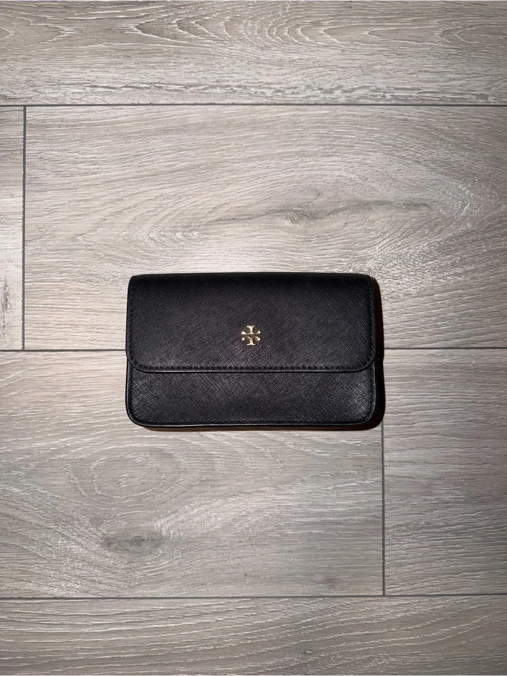 Tory Burch Black Saffiano Leather Wallet with Gold Logo